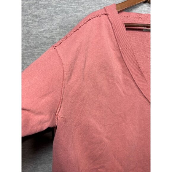 Urban Outfitters Pink V-Neck Long‎ Sleeve Sweatshirt M Distressed - Picture 3 of 6